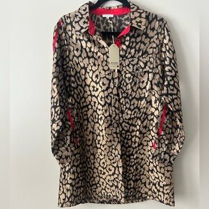 BRAND NEW JODIFL! Leopard Print Satin Top with Red Highlights